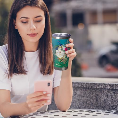 Christian Art Gifts Stainless Steel Vacuum Insulated Tumbler 18 oz - color: Teal/Peacock