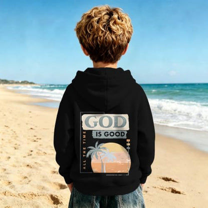 Fkatuzi Christian Graphic Hoodies For Boys Jesus God Is Good Hoodie Kids Faith Verse Bible God Religious Beach Pullover Tops - color: Black, size: 13-14 Years