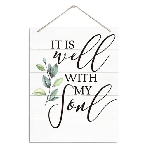 Christian Decor, Rustic Hanging Wood Plaque Sign, Inspirational Wood Sign, Religious Artwork, Farmhouse Home Wall Decor, Psalms Scripture Wooden Christian Sign, It is Well with My Soul Sign - color: it is well with my foul