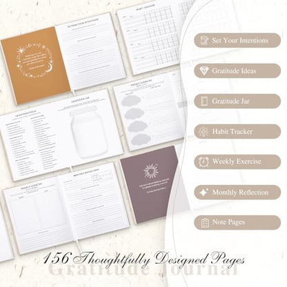 Lanpn Daily Gratitude Journal for Woman Men, 4 Month Mindfulness & Affirmation Planner, 7.8"x9.2" The 5 Minute Grateful Diary, Guided Reflection with Positivity Prompts Undated Notebook, Beige - color: Beige