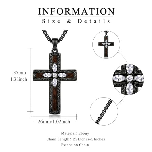 Cross Necklace for Men 925 Sterling Silver Cross Ebony Wooden Ankh Raven Praying Hands Crucifix Amulet Religious Jewelry Gifts for Men Women - color: Cross17