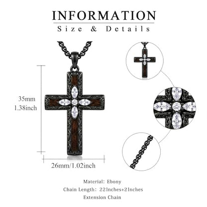 Cross Necklace for Men 925 Sterling Silver Cross Ebony Wooden Ankh Raven Praying Hands Crucifix Amulet Religious Jewelry Gifts for Men Women - color: Cross17