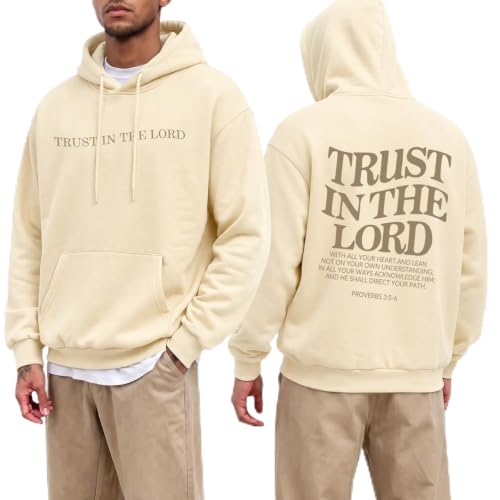 Faith Over Fear Christian Hoodies for Men Inspired Religious Pullover - color: Beige, size: X-Large