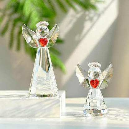 2pcs Crystal Angel Figurine Collectibles Gifts for Women Glass Angel Statue - style: Angel With Red Heart-2pcs
