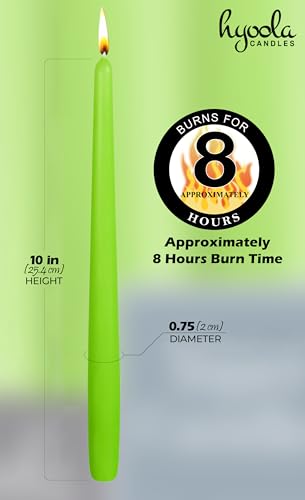 Hyoola Tall Taper Candles - 10 Inch Lime Green Unscented Dripless Taper Candles - 8 Hour Burn Time - 4 Pack - color: Lime Green, size: 10 Inch