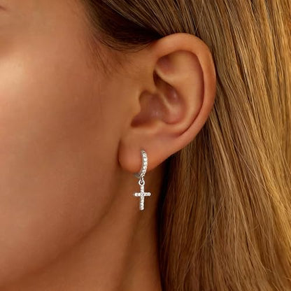 SUYACS Dainty 14k Gold Plated Cross Drop Dangle Earrings for Women - color: Style 3-Silver