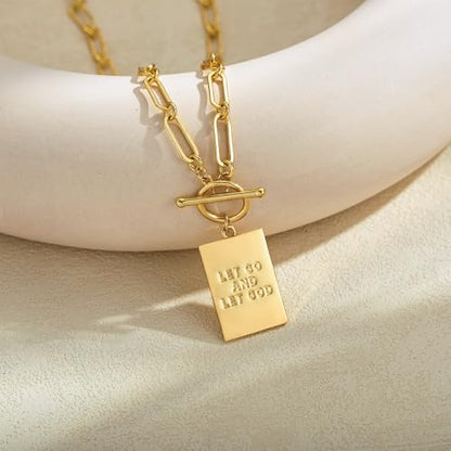 Robaice 14K Gold Plated Toggle Cross Necklace for Women - color: B Gold: LET GO AND LET GOD