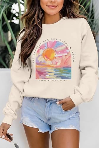 Christian Sweatshirts for Women Jesus Religious Faith Tops - color: Apricot, size: X-Large
