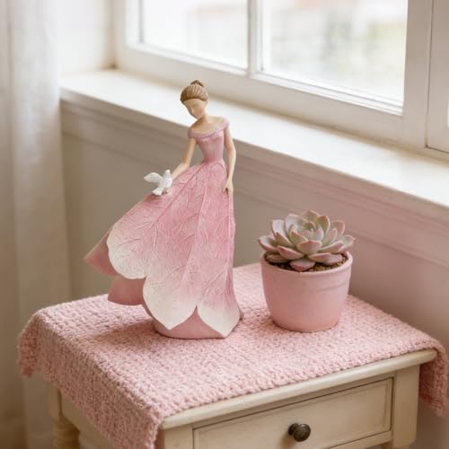 Guichifun Pink Leaf Angel Girls Fairy Statue, 8.5 x 5.25 x 12 Inch - color: Pink-bird, size: Large