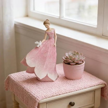Guichifun Pink Leaf Angel Girls Fairy Statue, 8.5 x 5.25 x 12 Inch - color: Pink-bird, size: Large