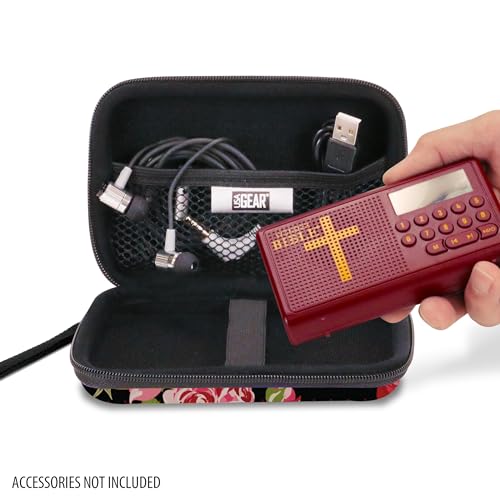 USA Gear Hard Case Compatible with Wonder Bible KJV the Talking Audio Bible Player, Wonder Bible NIV, Cable, Earbuds & More - Scratch Resistant Interior, Wrist Strap (Case Only) - Roses - color: Floral