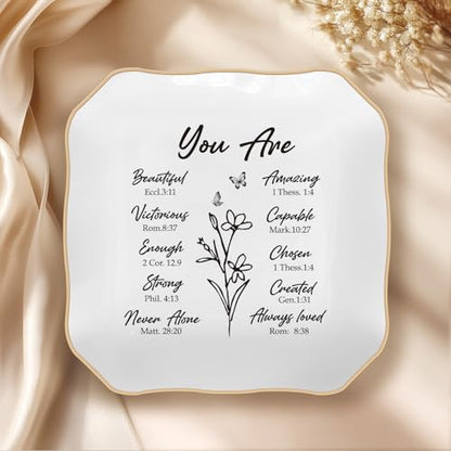 Christian Gifts–Bible Verses Jewelry Tray,Confirmation Gifts for Teen Girls - style: You Are-Wave Square