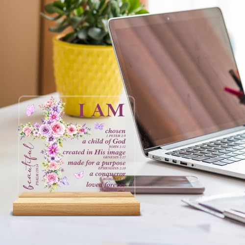 Christian Home Decor, Positive Bible Verse Acrylic Desk Sign - color: M60A05
