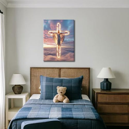 RJETZMU Jesus Cross Canvas Wall Art, Gallery Wrapped Christian Print, 12x16 - color: Beautiful Jesus, size: 16"L x 12"W