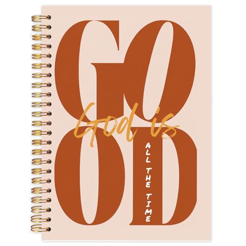 Yhtrg God Is Good Christian Spiral Hardcover Notebook, Orange Brown Inspirational Writing Journal, Religious Faith Prayer Notebook for Bible Study Daily Journaling, 5.5x8.3 - color: Orange Brown