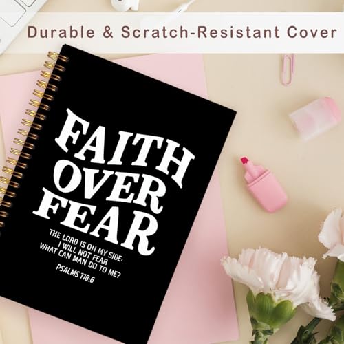 Lacama Black Inspirational Notebook Journal, Christian Gifts for Women, 160 Pages，Bible Journal Notebooks for Note Taking, Office School Supplies, 5.5"x8.3" Faith Over Fear Christian Spiral Notebooks