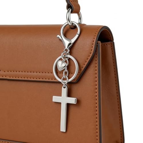 Cross Keychain Bag Charm for Women Christian Religious Gifts Easter Jesus Keychain for Women Purse Handbag Car Keys - color: Silver a