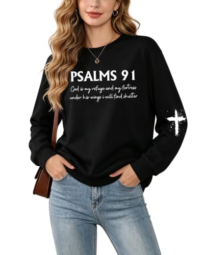 Christian Sweatshirts for Women Jesus Long Sleeve Graphic Shirts - color: Black, size: Medium