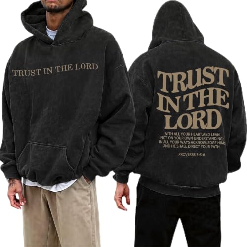 Trust in The Lord Hoodies for Men Christian Jesus Graphic Pullover - color: Black, size: Medium