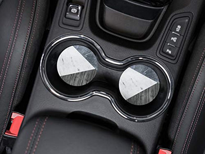 , Blue White Marble Wood Design Absorbent ROUND Fabric Felt Neoprene Car Coasters for Drinks, 2pcs Set - color: Blue White Marble Wood