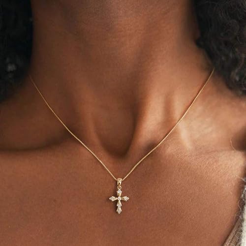Cross Necklace for Women,Dainty 14k Gold Plated Pendant Necklaces - color: Gold-5