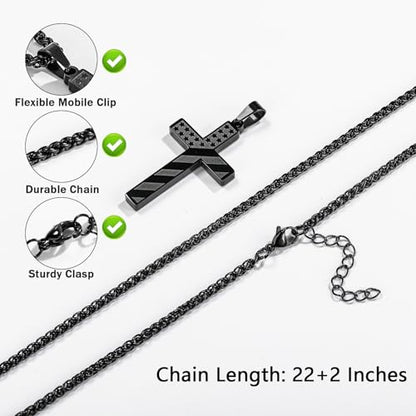 Cross Necklace for Men, 316L Stainless Steel American Flag Bible Verse Christmas Christian Catholic Baptism Confirmation Gifts 22+2 Inches - color: Black, style: 3:1 I AM A CHILD OF GOD