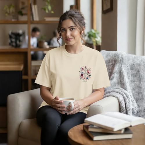 Christian Shirts for Women Trust in The Lord Graphic Tees Boho Floral Shirt Jesus Bible Verse Faith Summer Tshirts - color: Apricot, size: Medium
