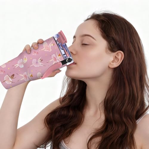 Ballerina Gifts for Girls - Pink Ballet Tumbler with Top Handle and Flip Straw Lid 20oz Stainless Steel Insulated Travel Cups - Christmas Birthday Ideas for Ballet Dance Lover Kids Coffee Mugs - color: Ballet01