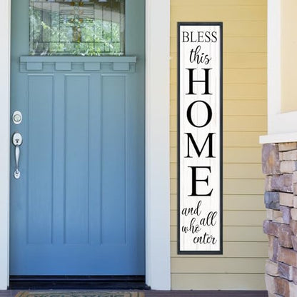 Welcome Sign for Front Door, Black, 45"X9" - color: Bless this Home And All Who Enter(Black White)