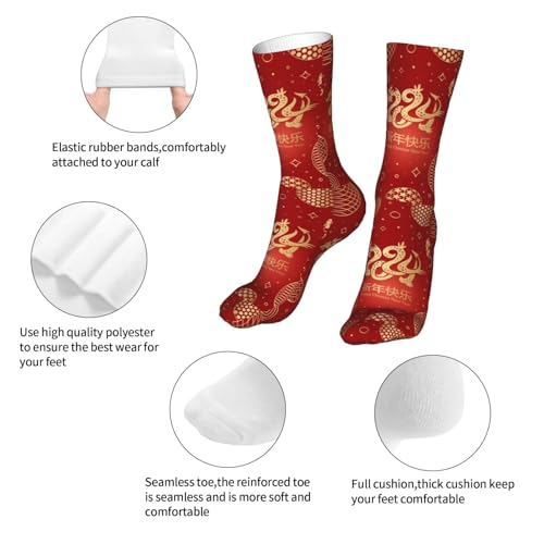 Happy New Year 2024 Unisex Sports Socks - Winter Casual Dress Fashion Socks - color: Happy New Year of the Dragon 2024