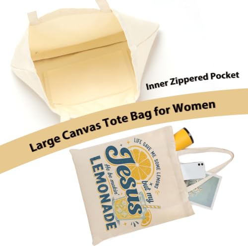 Faith Canvas Tote Bag, Christian Gifts for Women Mama Sister Inspirational Bible Verse Birthday Christmas - color: Lemons 913