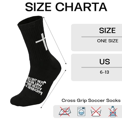 3 Pack Cross Grip Bible Verse Soccer Socks | Anti-Slip Religious Christian Sports Socks US 6-13 - color: White+black