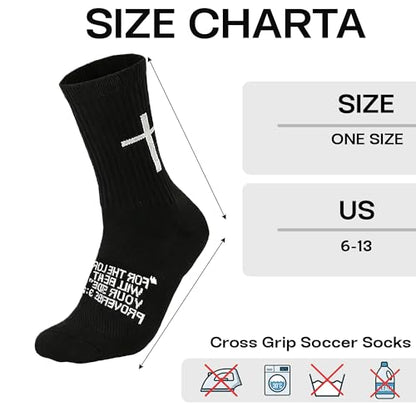 3 Pack Cross Grip Bible Verse Soccer Socks | Anti-Slip Religious Christian Sports Socks US 6-13 - color: Black