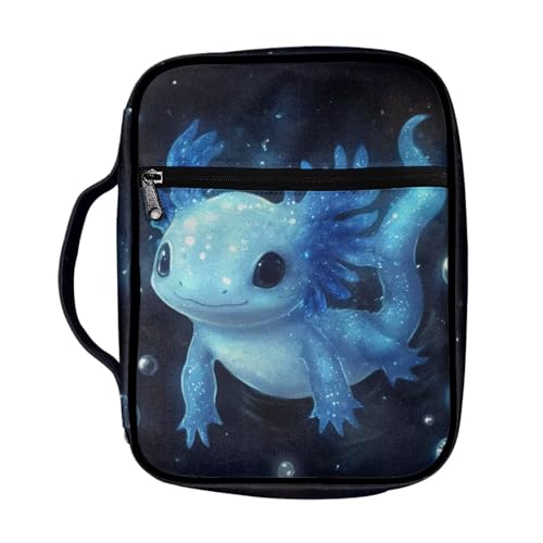 Coldinair Blue Axolotl Bible Cover for Kids Boy,Protective Book Cover Bible Case Carrier Carrying Organizer Purse Handbag with Zipper Pockets Church Bag - color: Blue Axolotl