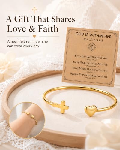 Cross Bangle Bracelet for Women Teen Girls Christian Jewelry Gifts - style: God is with her