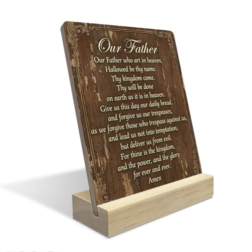 The Lords Prayer,Christian Desk Decor,Christian Office Decor,Our Father Prayer Sign, Inspirational Wooden Plaque Sign for Home Office Shelf Decor - color: Our Father Who Art In Heaven, Hallowed Be Thy Name.
