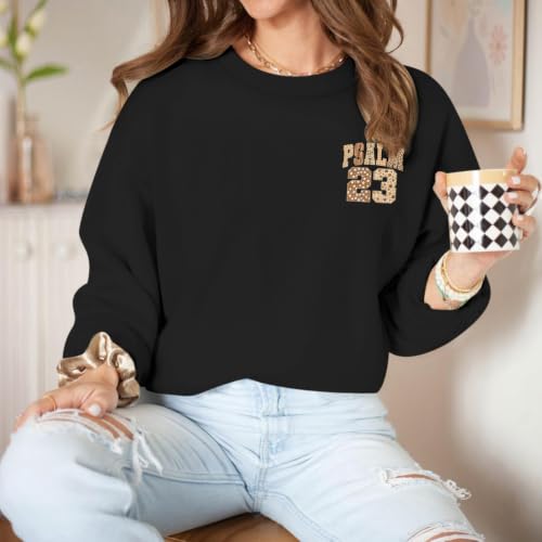 BeWithYou Christian Sweatshirts for Women Psalm 23 Sweatshirt Jesus Faith Long Sleeve Shirt Bible Verse Graphic Pullover Tops - color: Black, size: Large