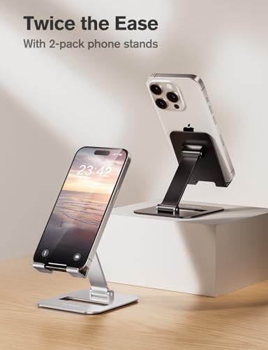 Nulaxy 2 Pack Aluminum Dual Folding Cell Phone Stand for Desk Black&Silver - color: Black & Silver