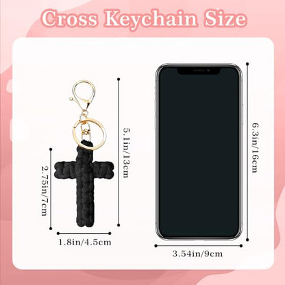 Knit Cross keychain Christian Gifts for Women Men Religious Gifts Bohe Backpack Charms Christian Keychain - color: Black