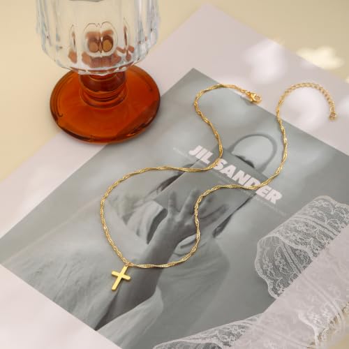 Gold Cross Necklace for Women Dainty 14K Gold Plated Cross Necklace - color: Gold-Twist Chain