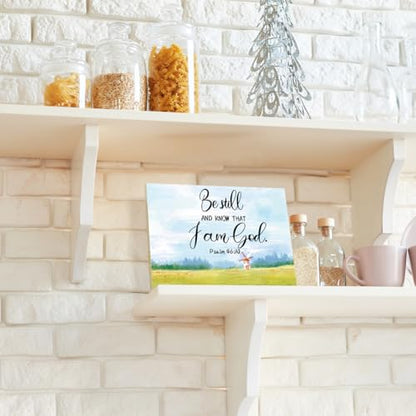 Bible Verse Wood Sign, Be Still And Know That I am God Scripture Christian Home Desk Decor, Pray Room Desk Decor Christmas Christian Gifts for Women Decor Psalm 46 : 10 Wall Art -13 - style: Bible Psalm 46 : 10 /13