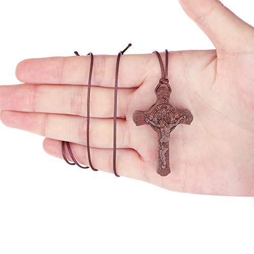 COTTVOTT Wood Orthodox Cross Pendant Necklace Christian Crucifix Necklace Prayer Jesus for Women Men - style: F-Red Color