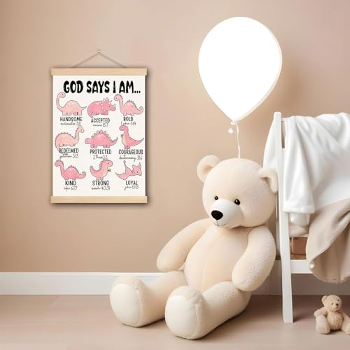 DNEULYR Pink Dinosaur Christian Wall Art Poster 12x16 Inches - color: God 3