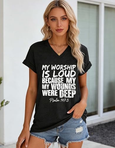 My Worship is Loud Because My Wounds were Deep Shirt, Funny Christian My Worship is Loud Jesus Faith Tshirt - color: White-1, size: Large