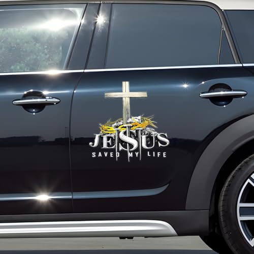 Generic Jesus Saved My Life Decal Jesus God Christian Cross Sticker Car Decoration Gift for God Lovers Car Decal for Car Truck Motorcycle Window Bumper Wall Decor (9x9 inches) - size: Large | 9 x 9 inches