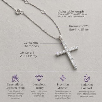 Diamond Cross Necklace for Women | 14K White Gold Plated Sterling Silver - size: 1 carat