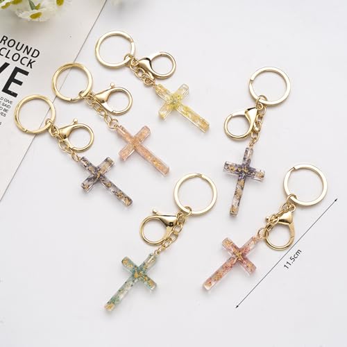 Cross Keychain,Jesus Key Chain Christian Gifts for Women, Religious Bag Charms for Purse Handbags Backpacks - color: Pink