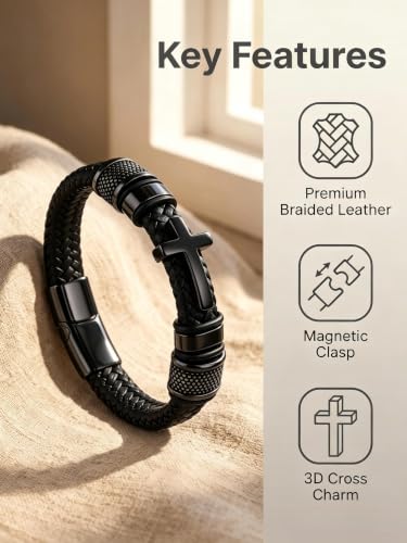 Cross Bracelet,Christian Bracelet for men - color: Black