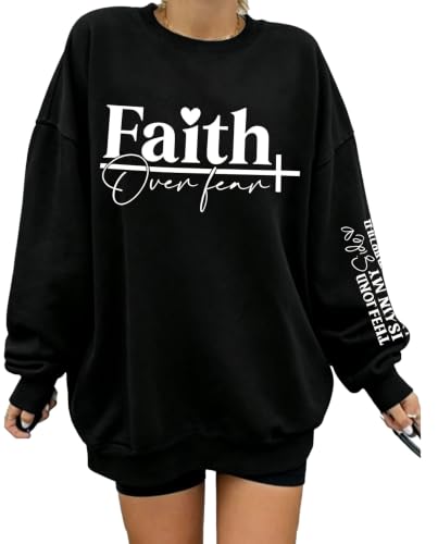 UNIQUEONE Christian Sweatshirt Women Faith Shirts: Jesus Sweatshirt Christian Religious Crewneck Long Sleeve Pullover Tops - color: Black-10, size: X-Large
