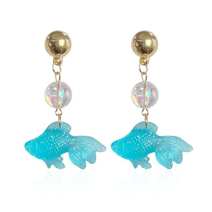 Goldfish Shape Resin Dangle Earrings Handmade Colorful Goldfish Drop Earring Stud for Women - color: Blue